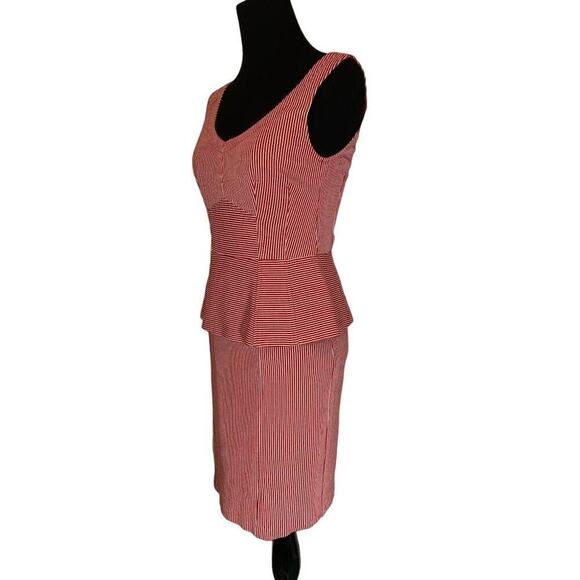 Nanette Lepore Red and White Striped Sleeveless Corset Peplum Dress Size 0 - Picture 2 of 4